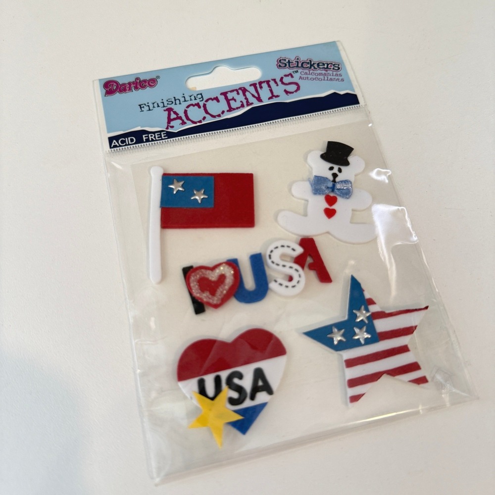 Darice Finishing Accents Patriotic 3D Stickers USA Flag Bear 1032-35 New